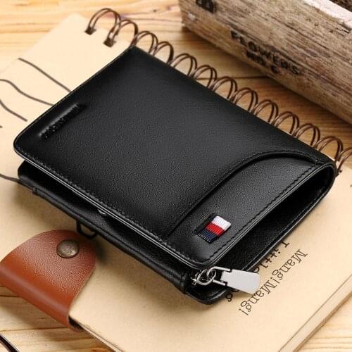 WILLIAMPOLO Brand Genuine Leather Men Wallets Trifold Wallet Zip Coin Pocket Purse Soft Cow Leather Wallet Mens Card Purse