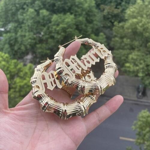 3UMeter Adjustable Custom Name Earrings Bamboo Style custom Letters Earrings with Explanation Words Gift Drop Shipping