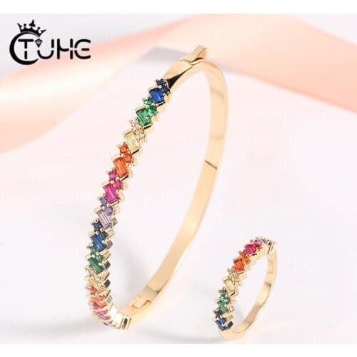 Luxury Womens Bangle Shining Crystal Bangles for Women Fashion Rainbow Bracelets & Bangles Wedding Jewelry Gift