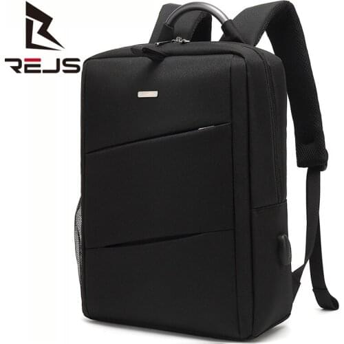 REJS LANGT 15.6 Inch Laptop Backpack Men Usb External Charging Business Bag Black Backpack Anti-Theft Travel Mochila Rucksack