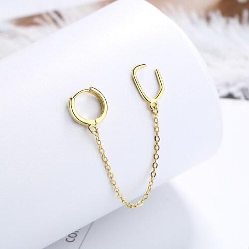 Creative Simple Hoop Earrings Chain Tassel Connected Huggies With Cuff Earring Elegant Charming Ear Piercing Jewelry For Women
