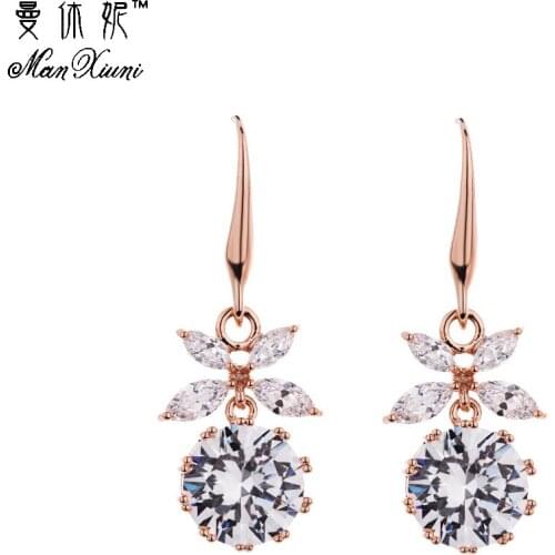 MANXIUNI Fashion Cubic Zirconia Jewelry Sun Flower Leaves Panted Dangle Hook Earring Jewelry For Women gift