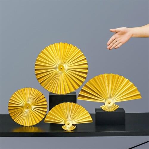Nordic Golden Fan Model Handicraft Light Luxury Iron TV Cabinet Decor Ornament Home Wall-mounted Hanging Sculpture Furnishing