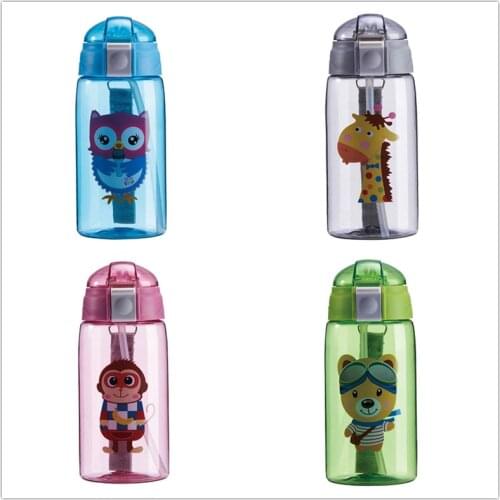 520ml Baby Kid Straw Cup Cartoon Animal School Drinking Water Straw Bottle Straw Sippy Cup With Strap