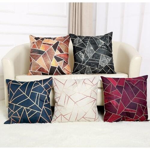 Vintage European Emerald Copper Geometric Sofa Throw Pillows Black Grey Pink Blue Stone Triangles Cushion Cover Home Decor 45x45