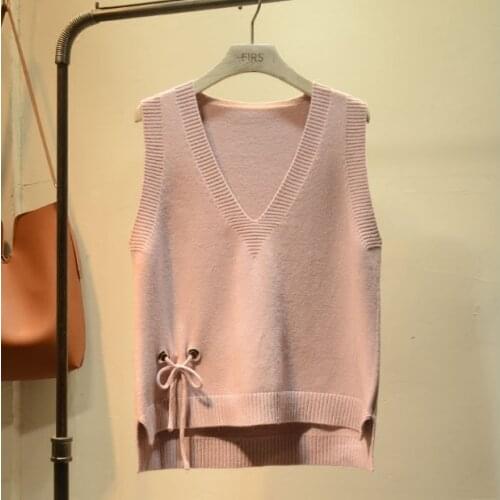 Women Spring Short Sleeveless Knitted Sweater Vest Female Casual Chic Side Bow Wasitcoat Vest Ladies Fashion Pullover Vest Z76