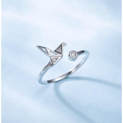 VENTFILLE 925 Sterling Silver Zircon Female Simple Literary Temperament Paper Airplane Design Ring