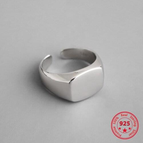 Korean Popular Style S925 Sterling Silver Open Ring Simple Personality CHIC Wide Face Square Design Fashion Female Jewelry