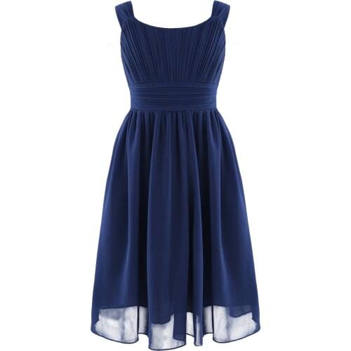 4-16Y Sleeveless Pleated Chiffon Flower Girl Dress Wedding Party Princess Kids Dresses For Girls Pageant Birthday Party Dress