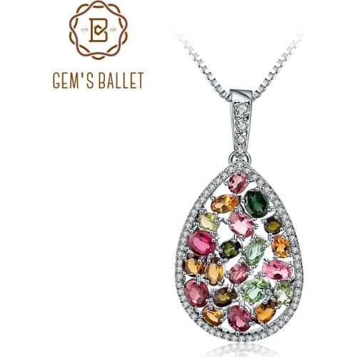GEMS BALLET 1.16Ct Colorful Natural Tourmaline Pendant Necklace Solid 925 Sterling Silver Gemstone Fashion Jewelry For Women
