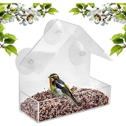 1Pcs Acrylic Bird Squirrel Food Feeder Durable Clear Birdhouse W/ Suction Cup Mount Outdoor Bird Feeder House