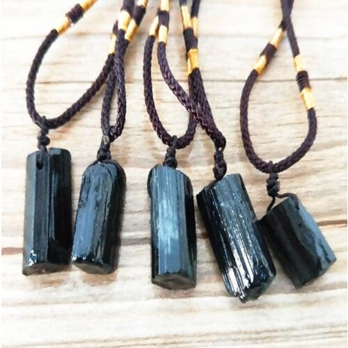 Healing Raw stone Natural Crystal Black Tourmaline Stone Pendant Necklace Wired Charm Stone Pendants Accessories Supplies Tools
