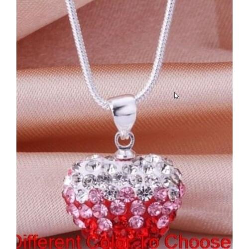 10pcs/lot 10*14mm mixed multicolor 16inch heart Silver Plated snake chain gradual change Crystal Necklace Women v7563