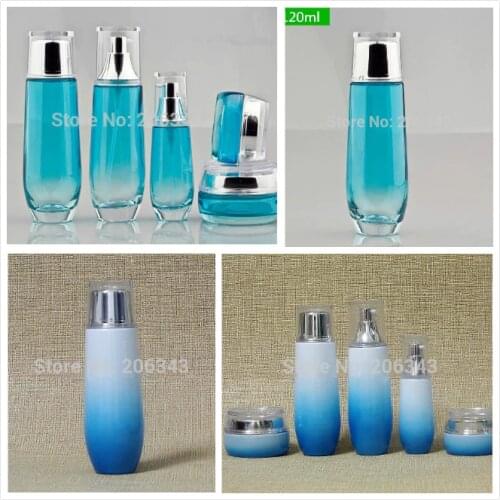 120ml gradient blue glass bottle for lotion/emulsion/serum/toner /toilet/flower water skin care cosmetic packing