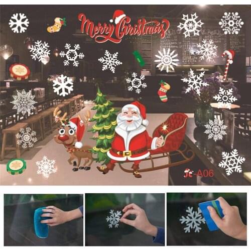 120cmx80cm Christmas Sticker No Glue Static Santa Claus ElK Stickers Window Sticker Colorful For Home Christmas Decorations