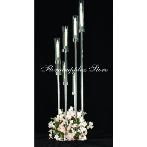 2PCS 2019 New 8 Arms Candelabra Metal Tall Candlestick Wedding Aisle Decoration Table Centerpiece Stage Walkway Decor