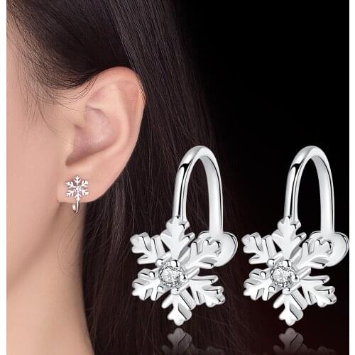 2021 New Korean Women Fashion Jewelry Lady Elegant Snowflake Crystal Rhinestone Ear Cuff Clip On Earrings Without Piercing
