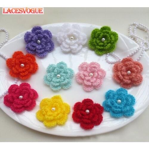 30PCS 6cm Crochet Knitted Flower Cotton stuff goods applique Patchwork DIY handmade needlework sewing Clothing accessories 383