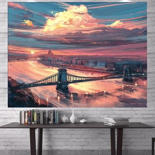 Home Decoration Accessories Wall Hanging Sunset Landscape Background Cloth Aesthetic Room Decor Tapestry Hippie Decoration Mural