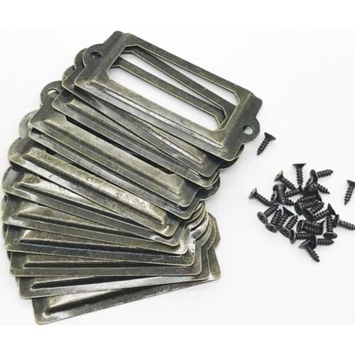 Antique Brass Metal Label Pull Frame Handle File Name Card Holder For Furniture Cabinet Drawer Box Case Bin 12Pcs per set