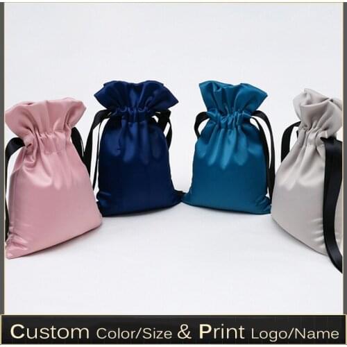 Custom Logo Satin Drawstring Bag Shoes HandBag Travel storage Pocket Multicolor 50pcs/lot