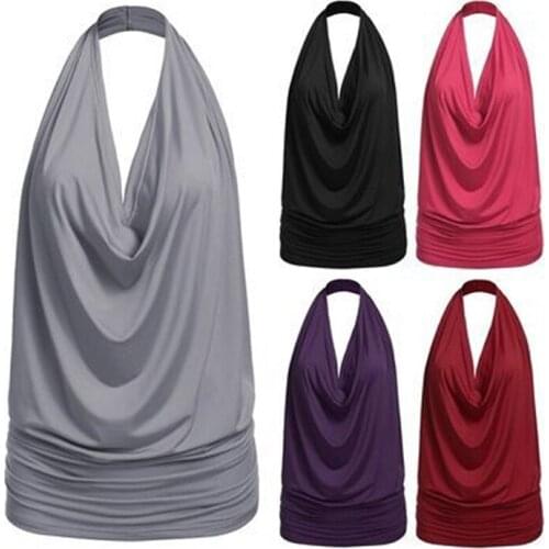 Bigsweety Fashion Backless Tops Sexy Sleeveless Hanging Neck T Blouse For Woman Summer Blouse Deep V Halter Top Tee Female