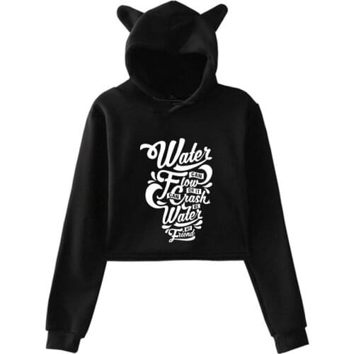 Be Water Clothes Funny Cat Ear Hoodies Women Long Sleeve Hooded Sweatshirts Be Water My Friends Hoodies Girls Clothing