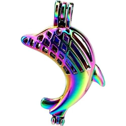 C794 5pcs/lot Rainbow Color Big Dolphin Bead Pearl Cage Locket Pendant Pearl Locket Fairytale Party