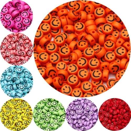 Color Acrylic Beads Round Smile Face Charms Spacer Beads For Kids Bracelets Necklaces DIY Jewelry Making Accessories Findings