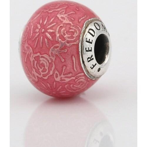 Essence Bead S925 Red Flower FREEDOM Charm For Essence Bracelet Bangle Lady Jewelry Gift Small Hole