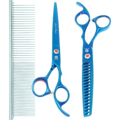 Purple Dragon 7 inch Professional Pet Grooming Scissors Japan Steel Dog Straight Curved Cutting Thinning Trimming Shears B0024B