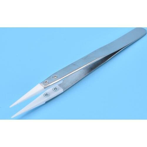 Stainless Steel Ceramic Tweezers Heat Resistant Non Conductive Ceramic Pointed Tip DIY Tools Straight Long Nose