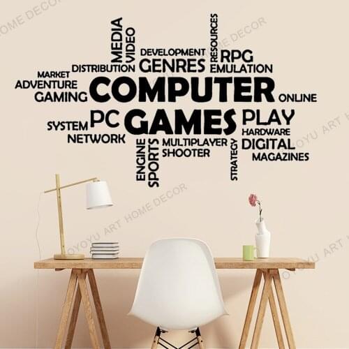 Classic Word Cloud Computer Games Multiplayer Media Mural Decal Vinyl Wall Stickers Removable Home Office Decor Mural JC292