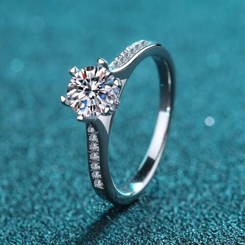 Inbeaut Classic 925 Silver Excellent Cut 1 ct D Color Moissanite 6 Heart Claw Ring Pass Diamond Test Moissanite Wedding Ring