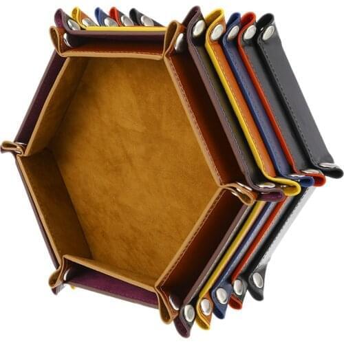 Game Dice Storage Box PU Leather Foldable Hexagonal Dice Tray Dice Storage Plate Dice Game Tray 6 Colors