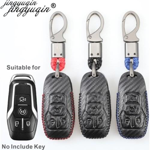 Jingyuqin 4 Buttons Carbon Fiber Leather Car Remote Key Fob Shell Cover Case For Ford Fusion Mondeo Mustang F-150 Explorer Edge