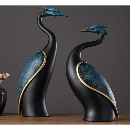 Cranes Statue Cute Animal Resin Sculpture Couple Cranes House Decoration Ornament Graceful Bird Home Decor