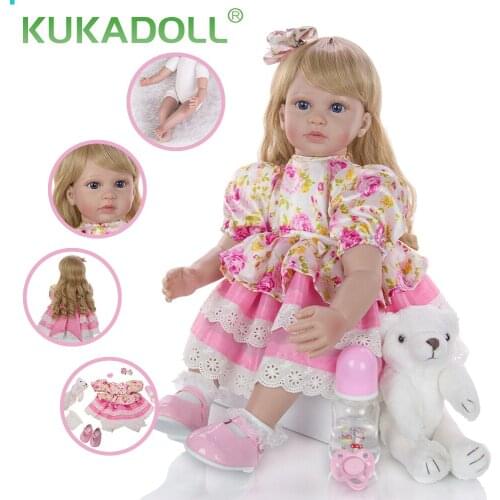 KUKADOLL 24 Inch Reborn Baby Dolls 60 cm Silicone Soft Cloth Body Stuffed Reborn Boneca Menina Doll Toy Childrens Day Present