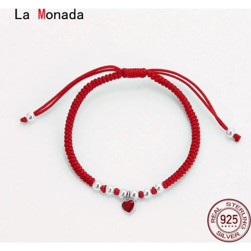 La Monada Heart Charm Red Thread For Hand 925 Sterling Silver Bracelet Red Thread String Rope Bracelets For Women Silver 925