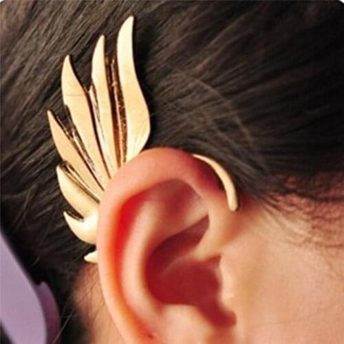 Hot Fashion Single Girl Ear Cuff Earrings 1PC Angel Feather Golden Ear Clips For Women Left Ear Punk Jewelry Gift