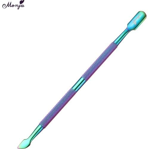 Monja Double-end Nail Art Chameleon Stainless Steel Plating Dead Skin Dirt Dust Remover Clean Cuticle Pusher Manicure Care Tool