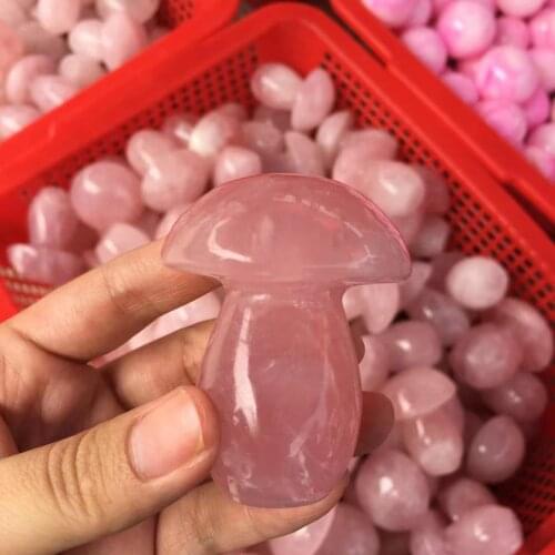 Natural rose Quartz Mushroom Crystal Hand Carved Healing