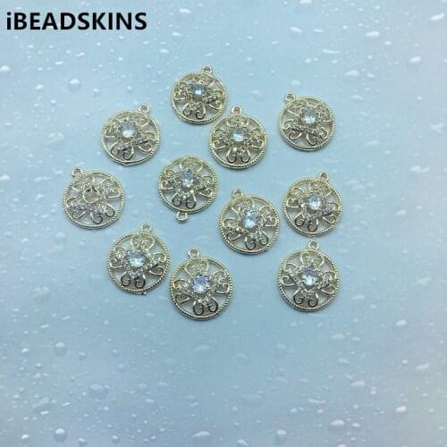New arrival! 17x15mm 50pcs Copper/Cubic zirconia Round charm for Necklace DIY /Earrings parts,hand Made Earrings Jewelry DIY