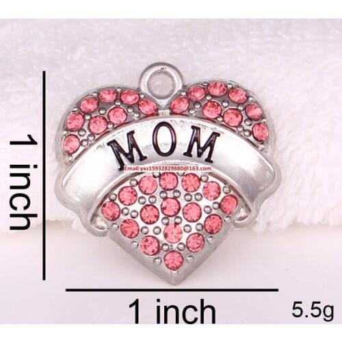 Size 1 inch*1 inch New listing zinc studded with sparkling pink crystals MOM Heart Pendant(P500124)