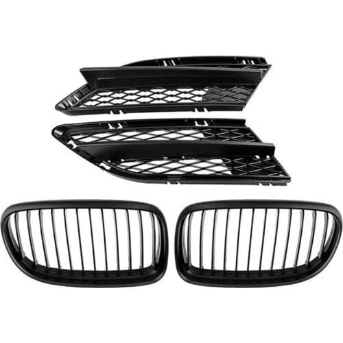 Front Center Kidney Grilles Grill and Fog Lamp Lower Bumper Mesh Grille for 2009-2011-BMW E90 E91