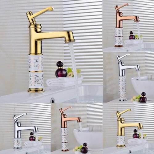 1pcs European Style Gold Bathroom Faucets Hot and Cold Copper Water Tap Bathroom Above Counter Basin Mixer Crane Single Handle
