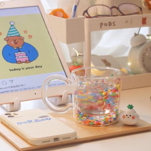 Cutelife Nordic Colored Heart Transparent Glass Cup Kitchen Wine Milk Tea Drinking Glasses Cute Double Wall Wedding Water Glass