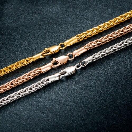Solid AU750 Gold Necklace Chain Mens Wheat Chain Necklace