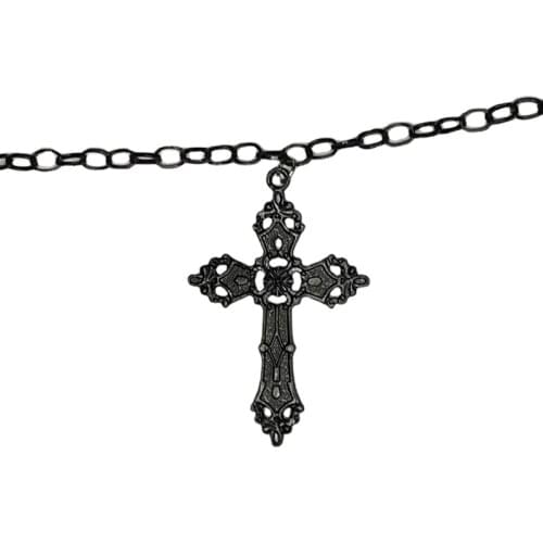 Goth Black Cross Choker Chain Necklace Large Statement Trad Witchy Edgy Grunge Egirl Statement Pendant Charm Jewelry Women Gift