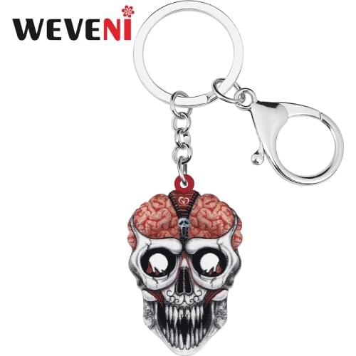 WEVENI Halloween Acrylic Horrror Cranium Head Fangs Skull Keychains Fashion Key Chain Ring Charm Gifts Jewelry For Women Girls